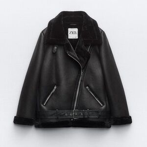 EUC Zara black double-faced biker jacket size S